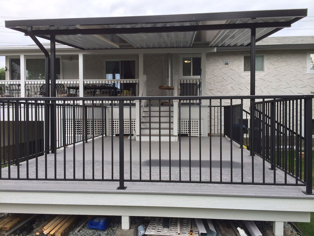 brown patio cover to match brown aluminum railings